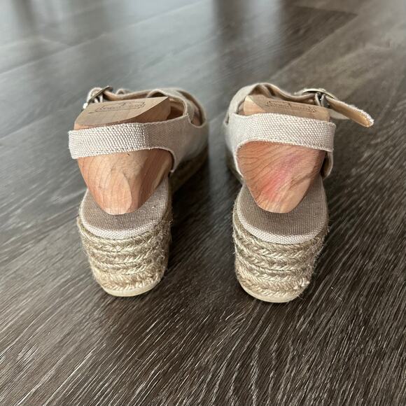 EUC Vintage Castañer Beige Canvas Espadrille Wedge Sandals EU 37 US 6.5 Peep Toe - Picture 6 of 14